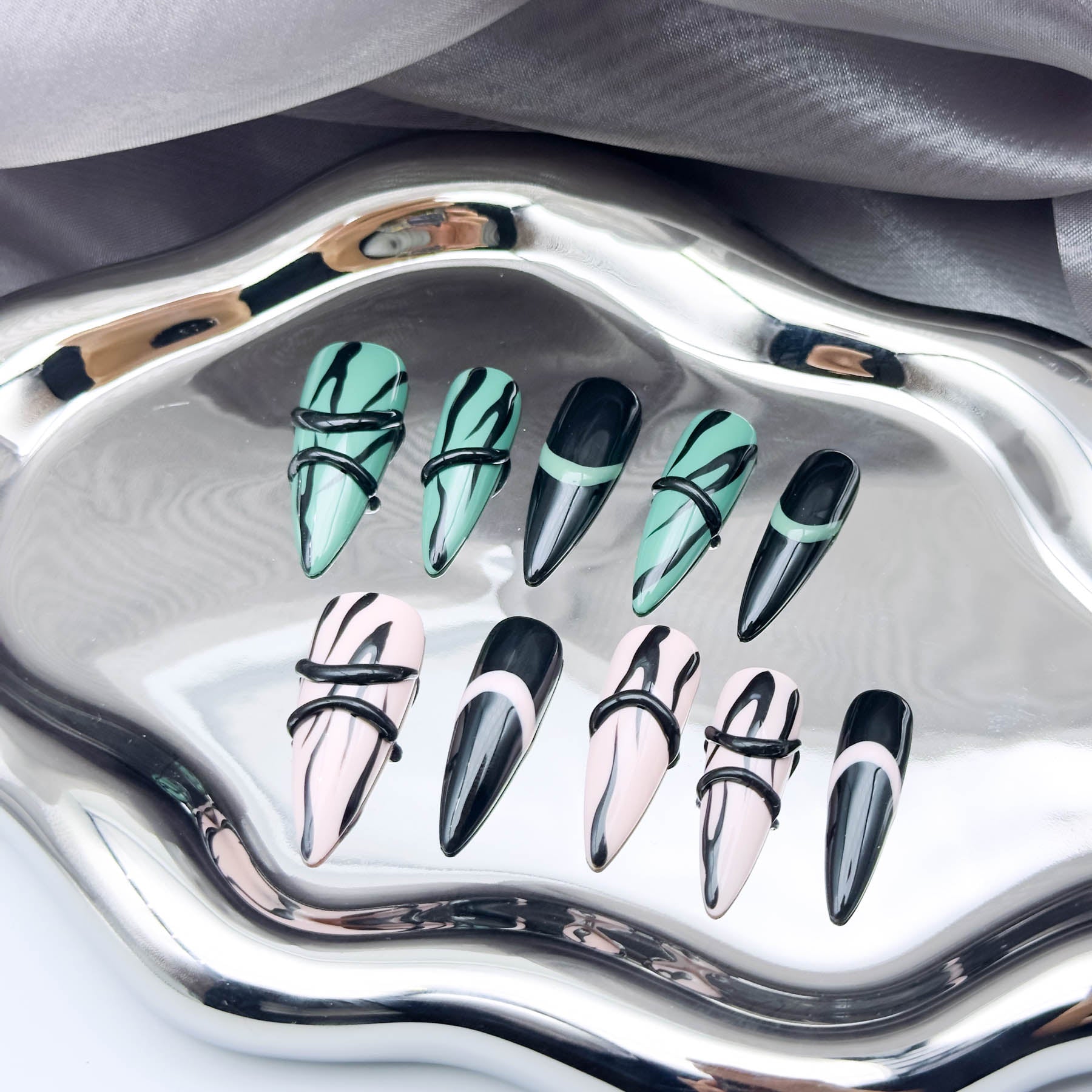 Minted Elegance & Pink Whisper: Ballet of Hues Press-On Nail Set