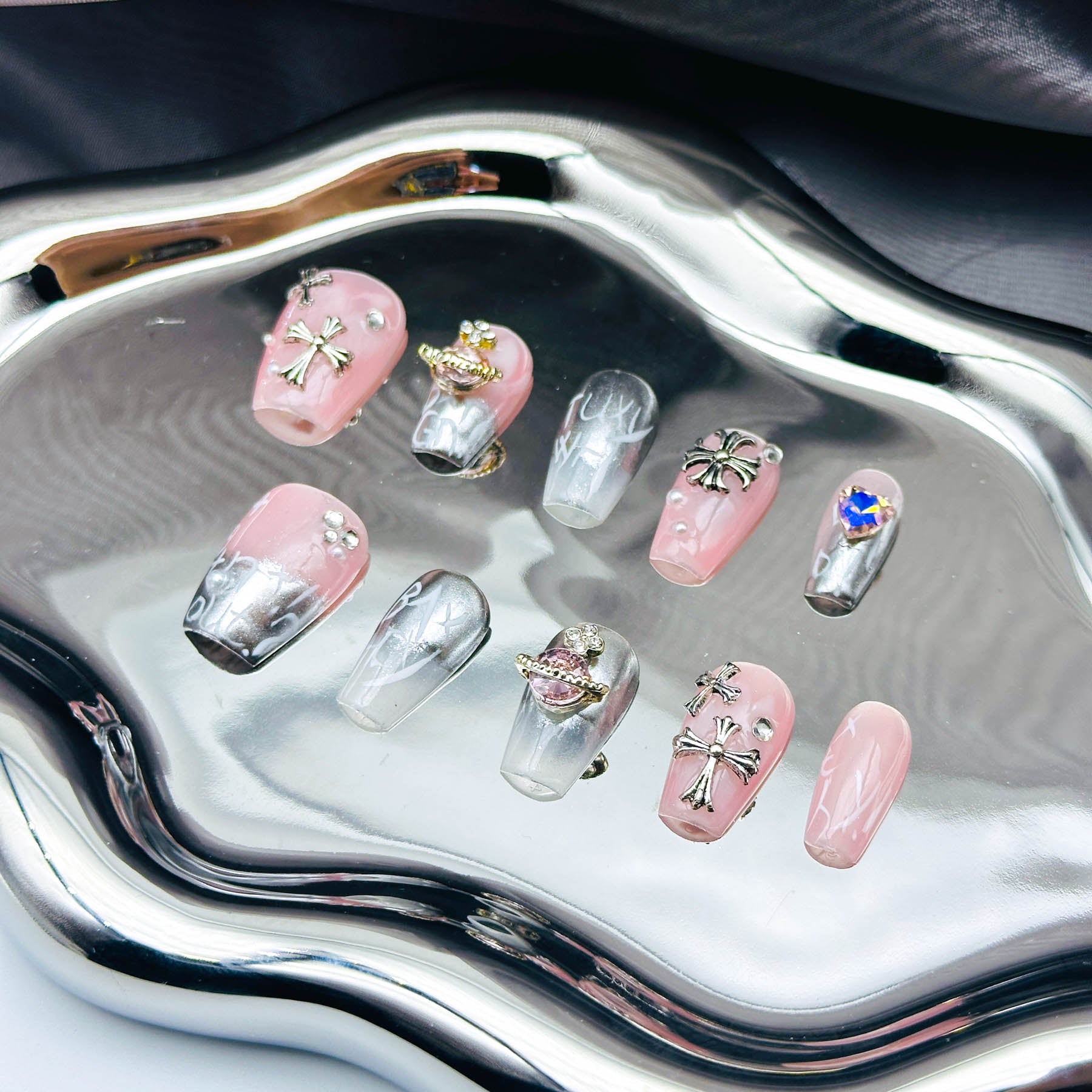 Pink Whisper: Ballet Slipper Press-On Nails with Crystal Flair